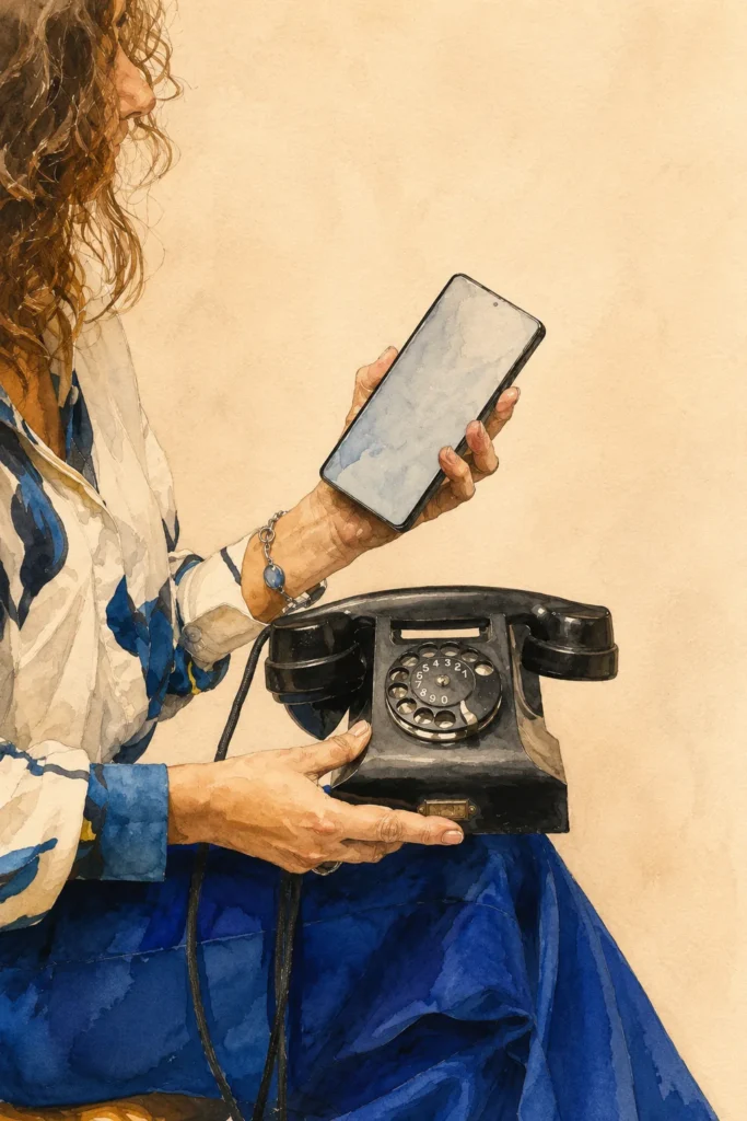 Akwarelowa ilustracja: dłoń podnosząca słuchawkę telefonu
